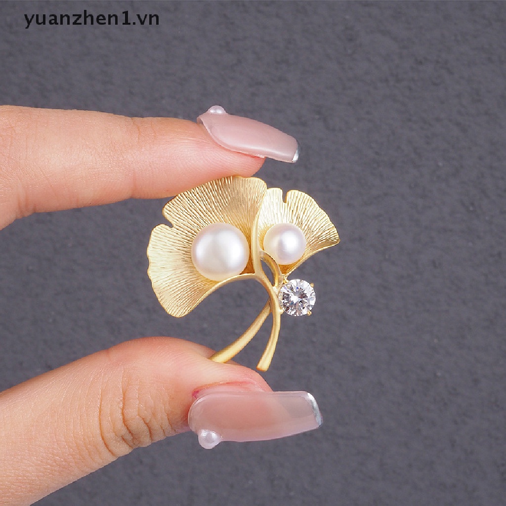Ghim Cài Áo Hình Chiếc Lá Đính Ngọc Trai Nhân Tạo Thời Trang