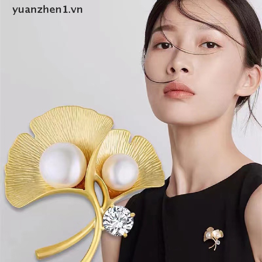 Ghim Cài Áo Hình Chiếc Lá Đính Ngọc Trai Nhân Tạo Thời Trang