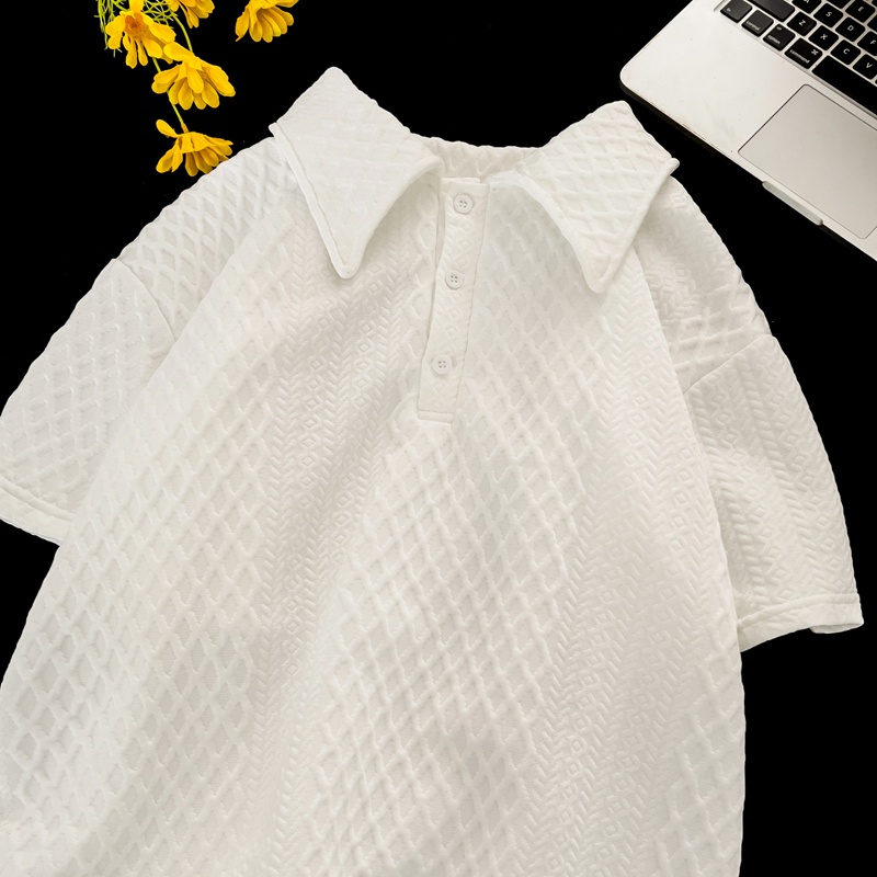 Áo Thun POLO Tay Lỡ Màu Trơn Phong Cách Nhật Bản Thời Trang Mùa Hè 2023 Mới Cho Nam