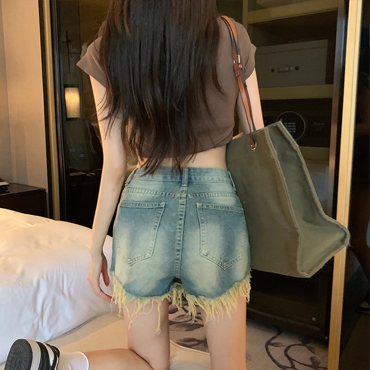 Quần Short Denim Phối Rách Cá Tính Dành Cho Nữ