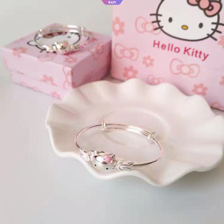 Vòng Tay Đồng Trắng Hoạt Hình Sanrio Hello Kitty Dễ Thương Có Thể Điều Chỉnh Làm Quà Tặng Trang Sức Cho Học Sinh Nữ [RAIN]