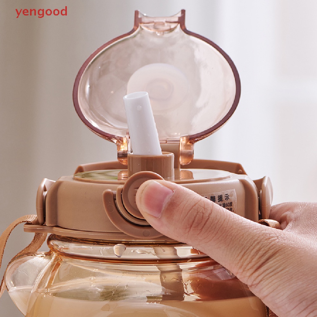 Bình Đựng Nước Bằng Nhựa Cỡ Lớn 1000ml Kèm Ống Hút Họa Tiết Hoạt Hình Gấu Dễ Thương Cho Bé Gái