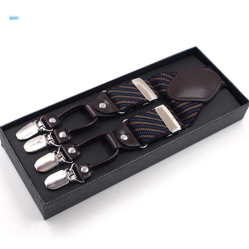 Dây Đai Quần Chữ Y Họa Tiết Kẻ Sọc Kèm 6 Kẹp Chống Trượt Có Thể Điều Chỉnh Dành Cho Nam