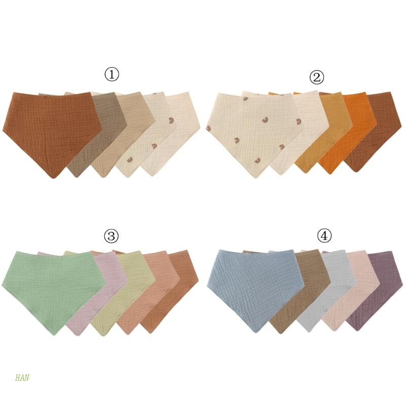 Set 5 Yếm Ăn Cotton Hình Tam Giác Mềm Mại Tiện Dụng Cho Bé Sơ Sinh
