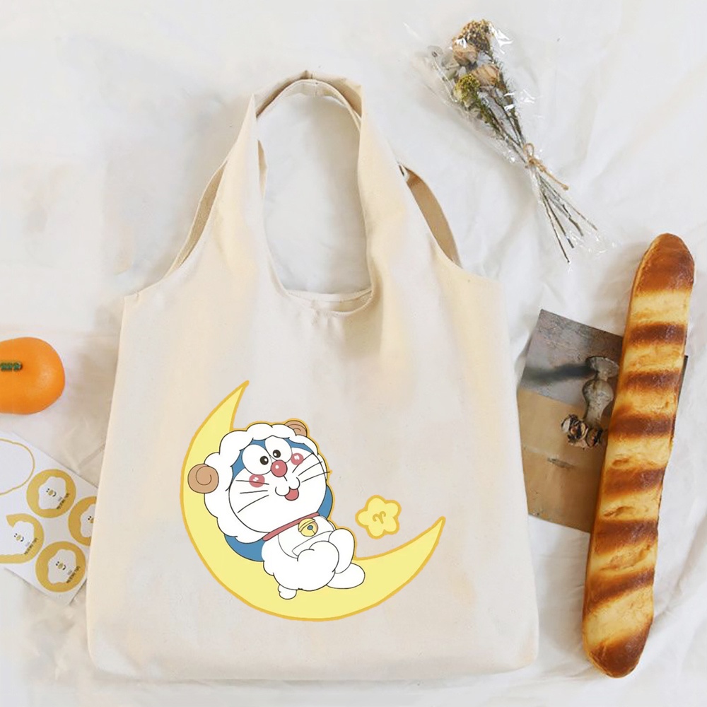 Túi Xách Vải canvas Cỡ Lớn In Hình doraemon Dễ Thương Cho Nữ
