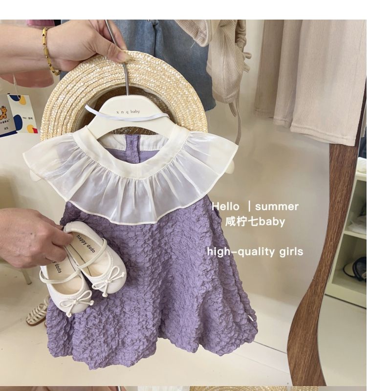 Đầm Công Chúa Màu Tím Cổ Búp Bê Phong Cách Phương Tây Thời Trang Mùa Hè Cho Bé Gái
