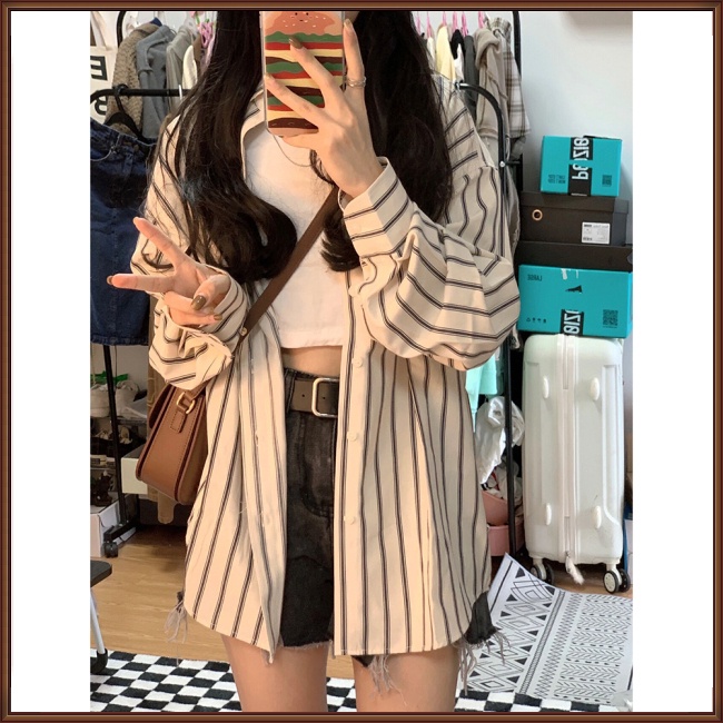 Áo Thun Dài Tay Họa Tiết Kẻ Sọc Thanh Lịch Thời Trang Cho Nữ