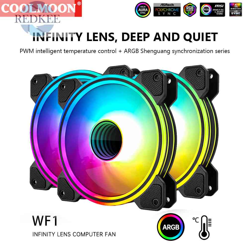 Quạt Tản Nhiệt COOLMOON 12cm 4Pin PWM 5V 3Pin ARGB Aura Đen