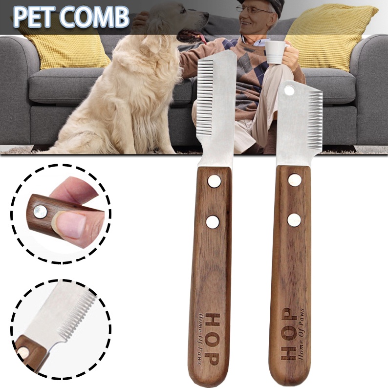 Pet Hair Removal Comb Dog Grooming Coat Stripping Wooden Non Slip Trimmer