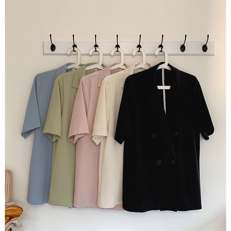 Áo Khoác Vest Tay Ngắn Dáng Rộng Phong Cách Hàn Quốc Dành Cho Nữ