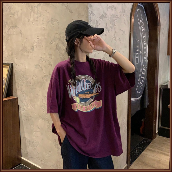 Áo Thun Tay Ngắn Cổ Tròn Dáng Rộng In Chữ Thời Trang Cho Nữ