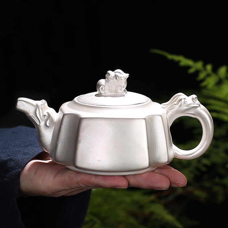 Ấm trà gốm bạc Sterling 999 ấm trà làm bằng tay mạ vàng bạc ấm trà xi Shi gia dụng ấm trà Kung Fu/Bạ
