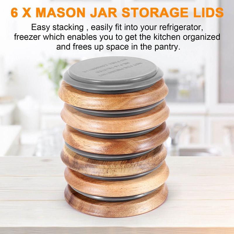 Nắp Đậy Thùng Đựng Thức Ăn Miệng Rộng Bằng Gỗ Chất Lượng Cao Cho Mason / Kerr Jars, Gỗ Acacia