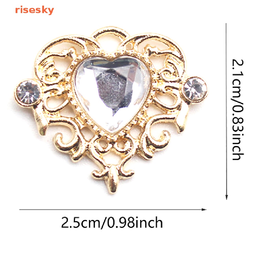 Set 5 Nút Hợp Kim 21 * 25mm Hình Trái Tim Đính Đá Trang Trí Quần Áo Diy