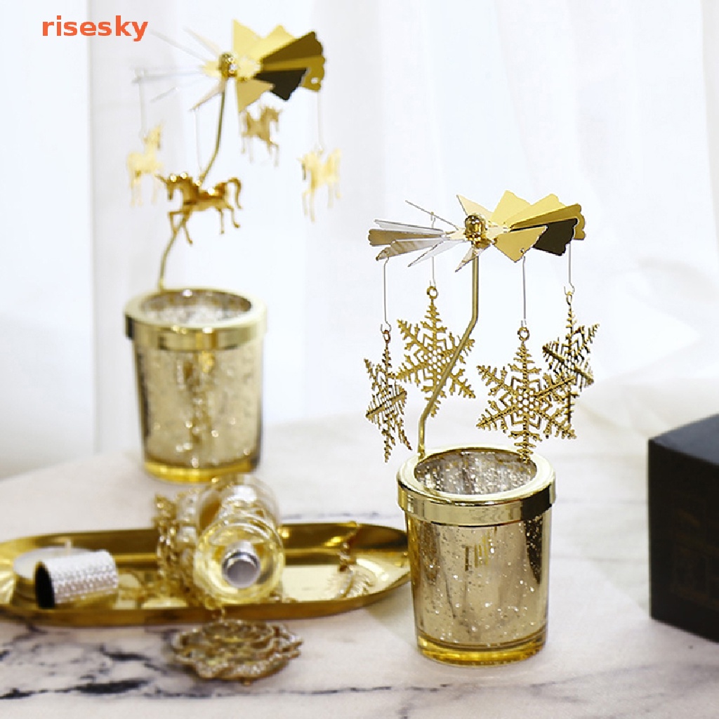 [risesky] Khay Xoay Vòng Quay Ngựa Gỗ Vàng Giáng Sinh Lãng Mạn T