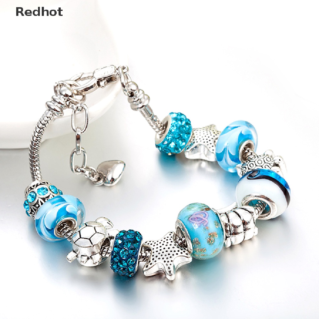 &lt; Redhot &gt; Vòng Tay Chuỗi Hạt Pha Lê Xanh Dương Vỏ Sò Trang Sức Quyến Rũ Cho Nữ Giảm