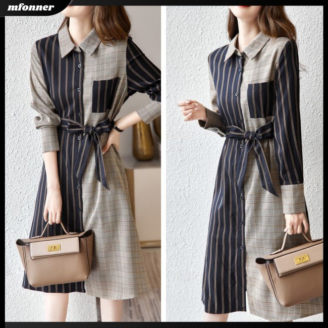 Đầm Chữ A Tay Dài Màu Sắc Tương Phản Thời Trang Dành Cho Nữ