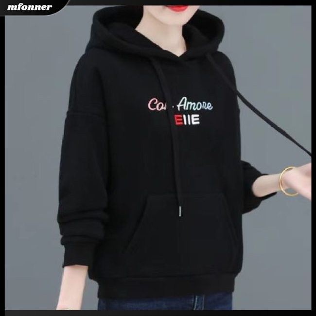 Mw Áo Sweater Chui Đầu Dáng Rộng Lót Lông Cừu Dày Dặn Có Túi Sành Điệu Cho Nữ