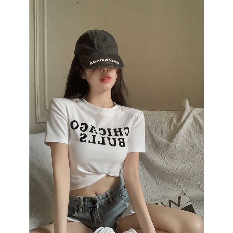 SUXI Áo Croptop Tay Ngắn Cổ Tròn In Họa Tiết Đơn Giản Thời Trang Mùa Hè Cho Nữ