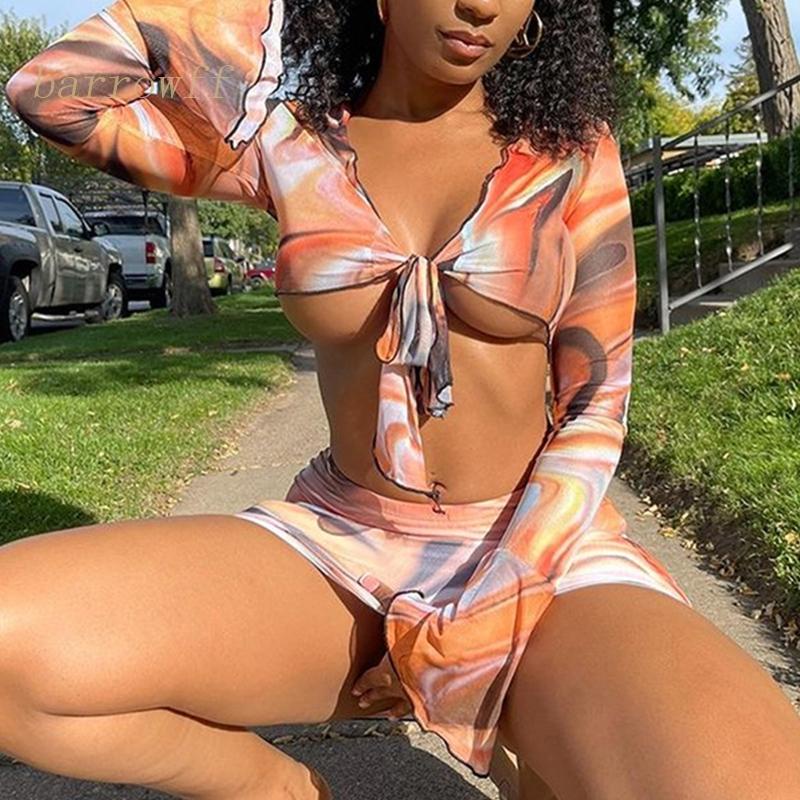 Bộ Bikini 3 Mảnh Thắt Nút Mềm Mại Quyến Rũ Cho Nữ