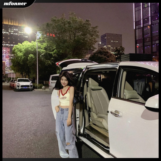 Áo Tank Top Dệt Kim Hai Dây Cổ Chữ V Màu Sắc Tương Phản Phong Cách Hàn Quốc Cho Nữ