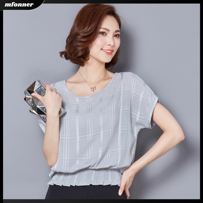 Áo Sơ Mi Chiffon Tay Cánh Dơi Họa Tiết Sọc Caro Thời Trang Cho Nữ
