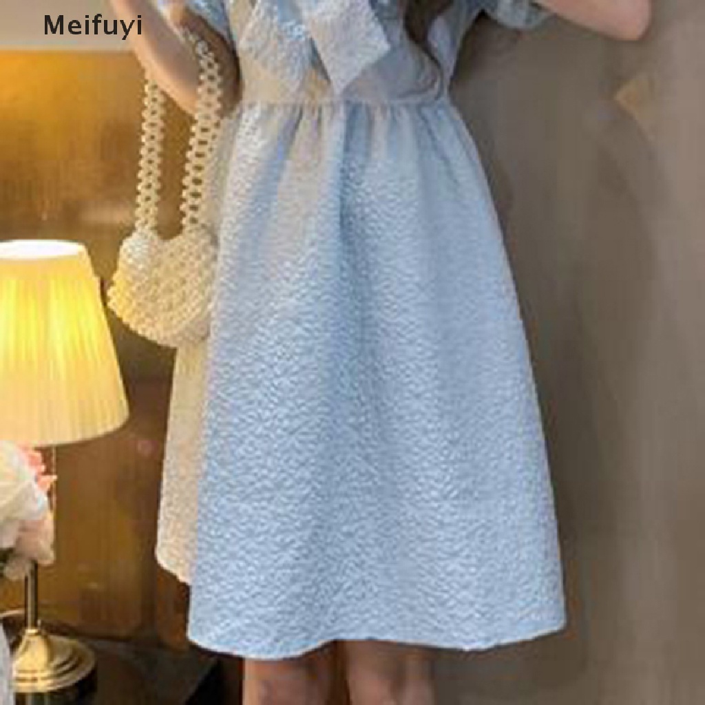 Đầm Mini Dáng Chữ A Cổ Vuông Tay Phồng Đính Nơ Eo Cao Thời Trang Cho Bạn Gái