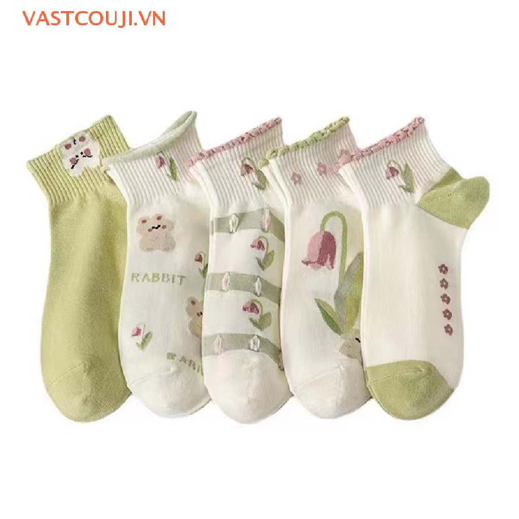 Vớ Cotton Cổ Thấp Họa Tiết Hoa / Thỏ Dễ Thương Thời Trang Phong Cách Hàn Quốc Cho Nữ