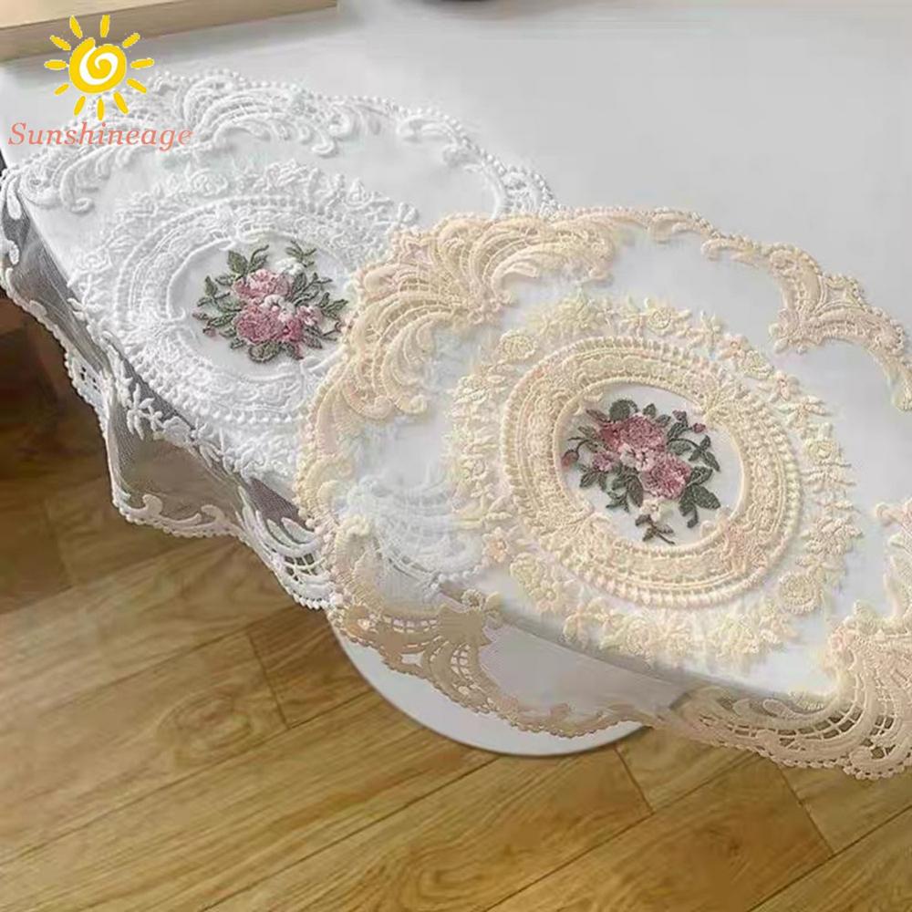 Bộ 2 Vỏ Bọc Bàn Ăn Hình Oval Thêu Họa Tiết Xinh Xắn Chống Bụi Tiện Dụng