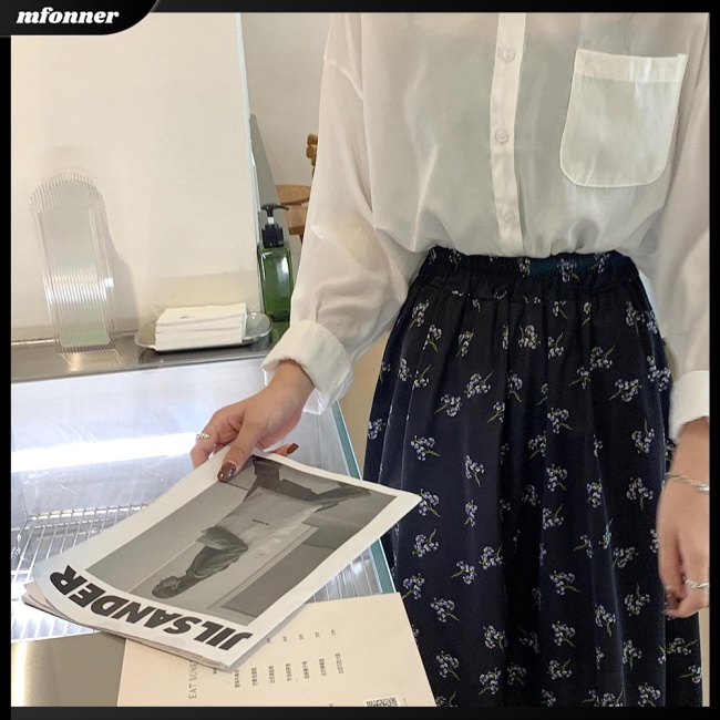 Chân Váy Xếp Ly Lưng Cao Co Giãn In Họa Tiết Hoa Thời Trang Mùa Hè Dành Cho Nữ