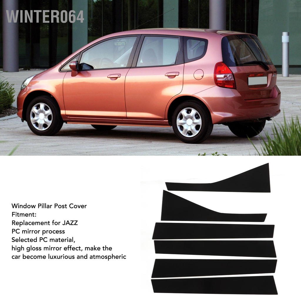 Set 6 Viền Cột Cửa Sổ Bằng PC Bóng Màu Đen Bóng Thay Thế Cho JAZZ