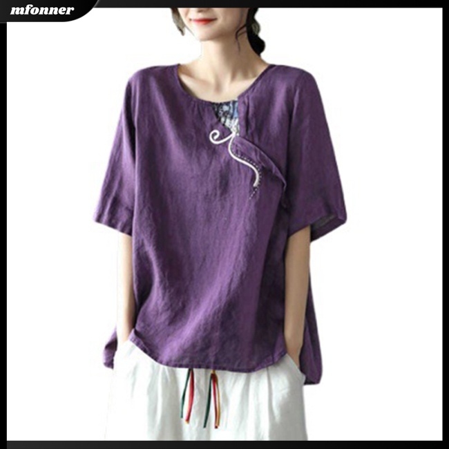 Áo Sơ Mi Vải Lanh Cotton Dáng Rộng Thêu Họa Tiết Kiểu Retro Trung Hoa Cho Nữ