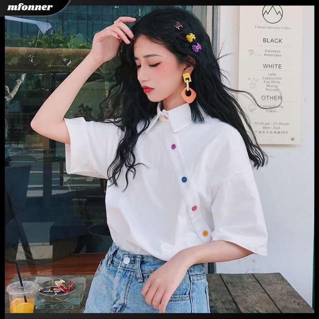 Áo Thun Tay Ngắn Dáng Rộng Cổ Bẻ Giả Nhiều Lớp Thời Trang Cá Tính Cho Nữ