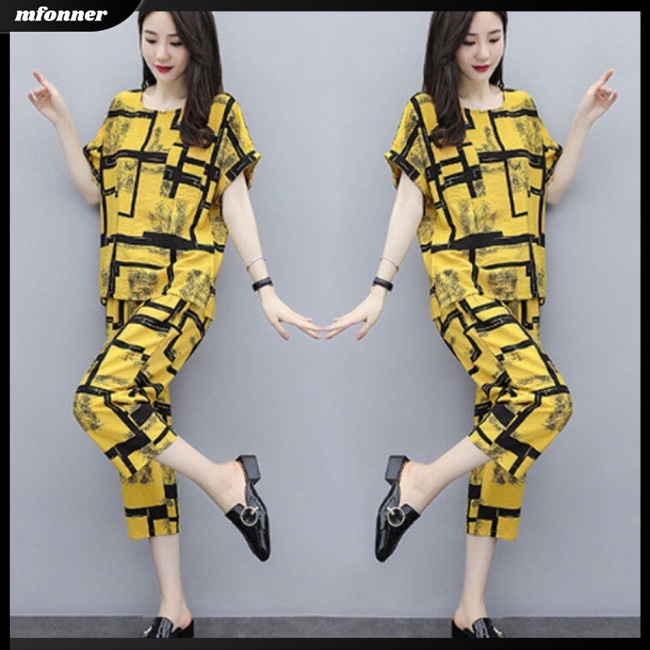 Set Đồ Mùa Hè 2 Món Gồm Áo Tay Cộc + Quần Dài Thời Trang Cho Nữ