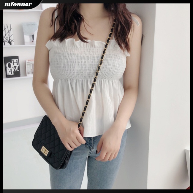 Áo Hai Dây Dạng Nén Màu Trơn Dễ Thương Thời Trang Mùa Hè Cho Bạn Gái