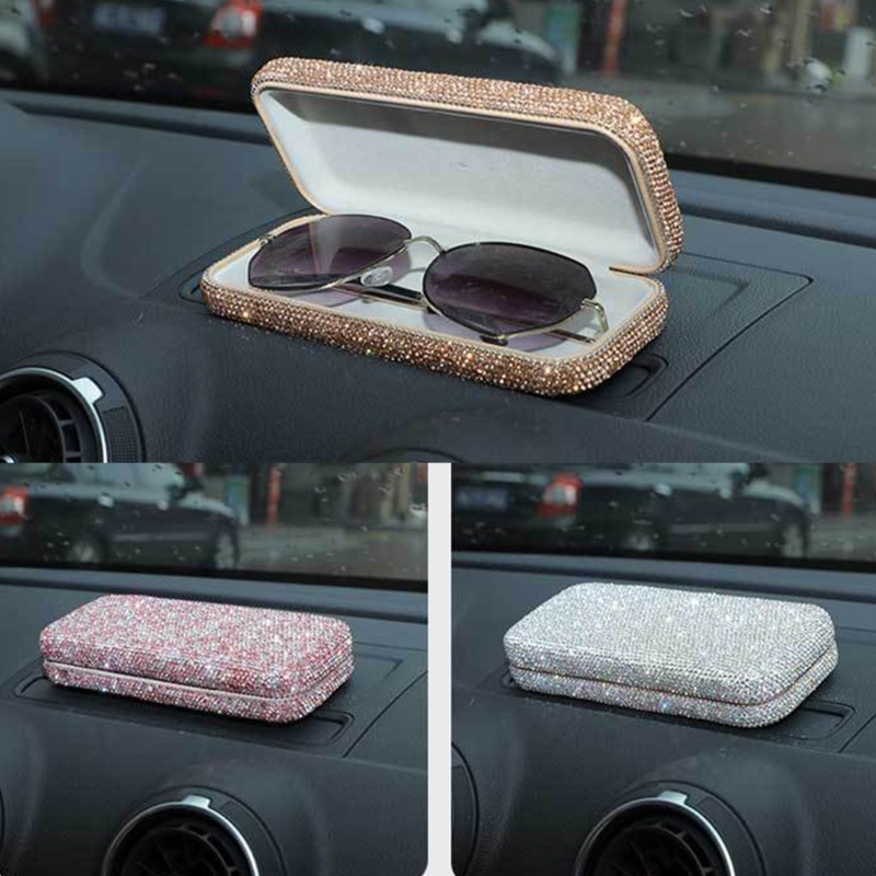 Hộp Cứng Đựng Mắt Kính Đính Đá Lấp Lánh Cho Xe Hơi