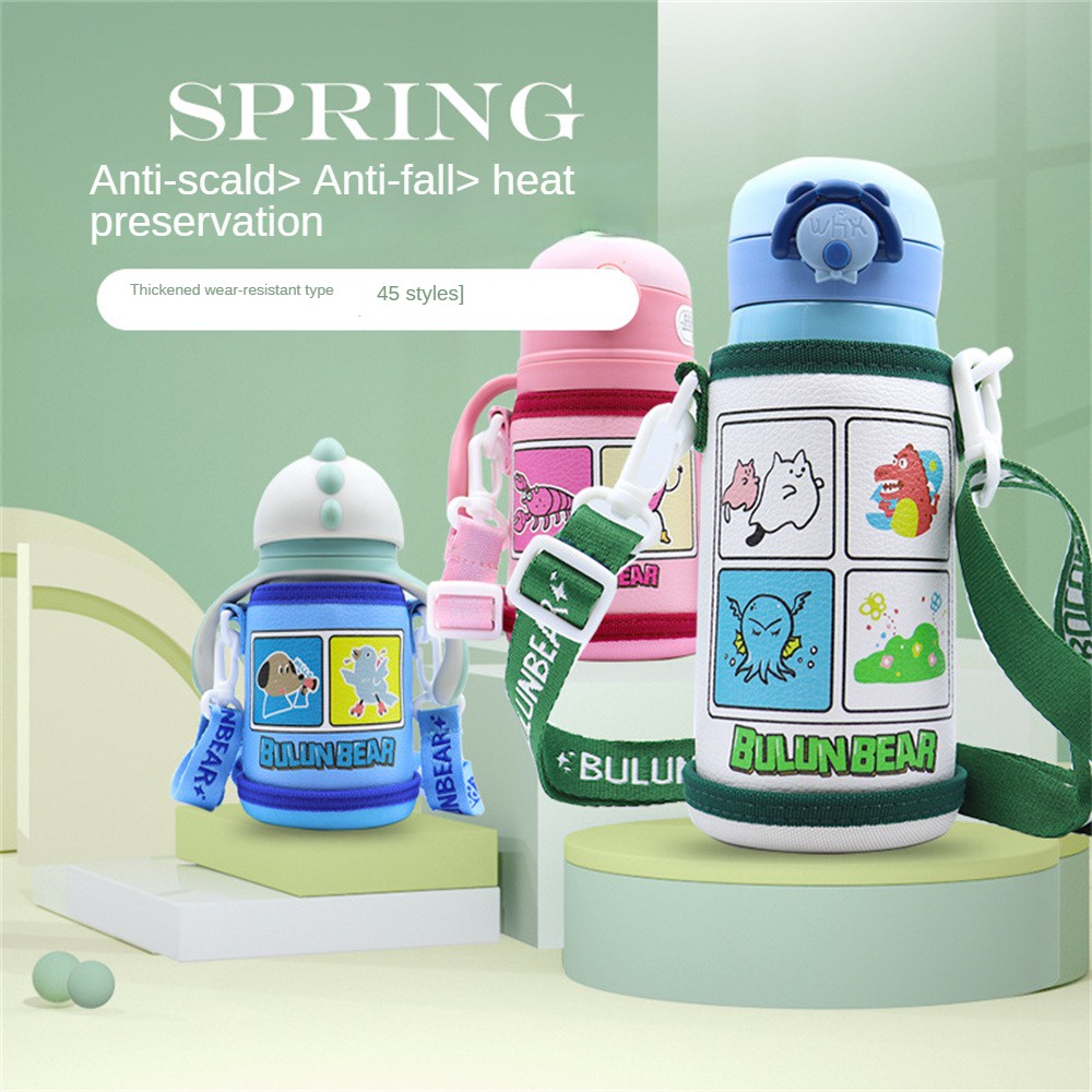 Vỏ Bọc Bình Nước Giữ Nhiệt Bằng PU Họa Tiết Hoạt Hình Dễ Thương Có Thể Tháo Rời Cho Bé