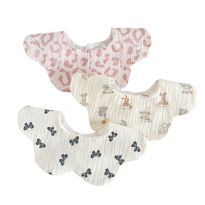 Set 3 Yếm Ăn Cotton Thấm Hút Tốt Họa Tiết Hoạt Hình Xinh Xắn Cho Bé