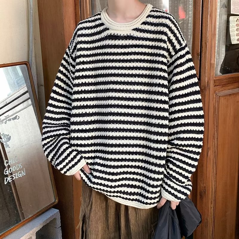 Áo sweater Dệt Kim Tay Dài Hoạ Tiết Kẻ Sọc Phong Cách Retro