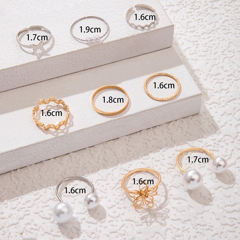 Set 9 Nhẫn Mở Gắn Ngọc Trai Giả Thời Trang Cho Nữ