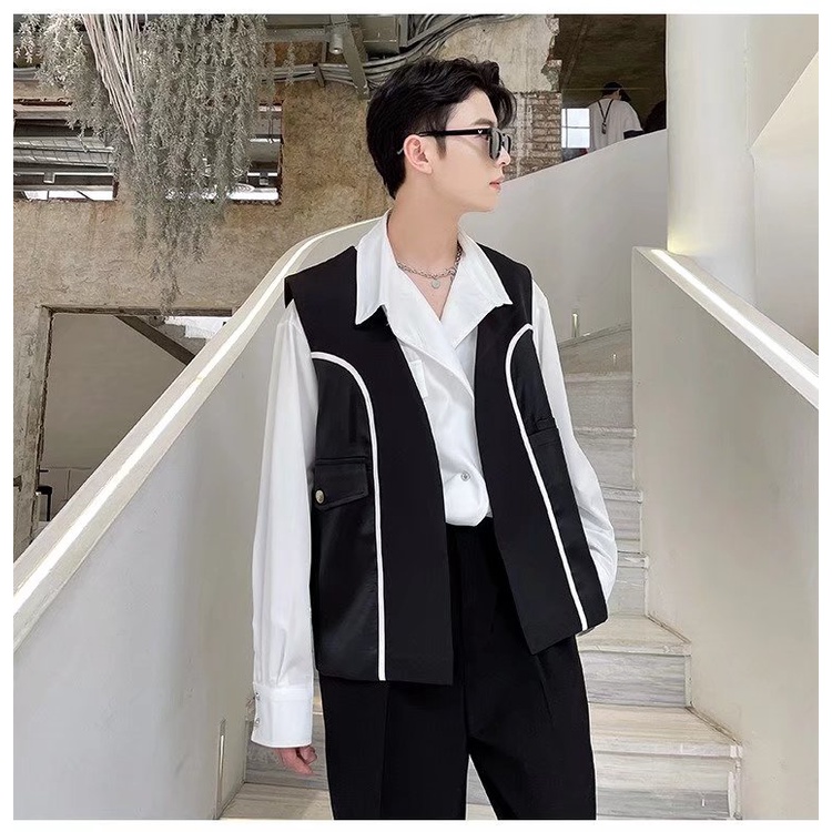 Áo Vest Không Tay Chất Liệu Satin Màu Sắc Tương Phản Thời Trang Dành Cho Nam Giới