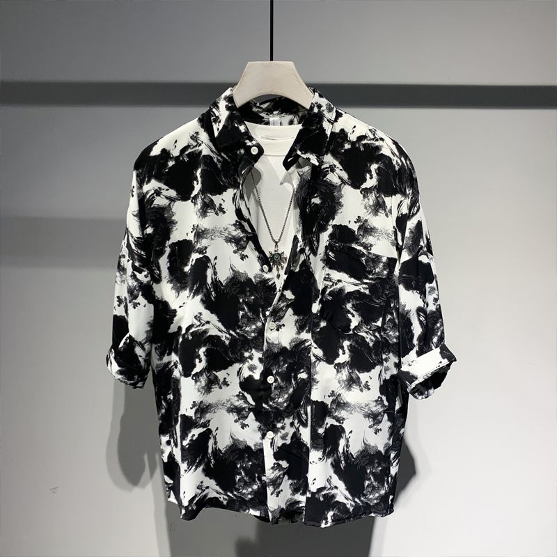 Áo Sơ Mi Ngắn Tay In Họa Tiết Phong Cách Retro Anh Quốc Mẫu Mới 2023 Thời Trang Mùa Hè Dành Cho Nam