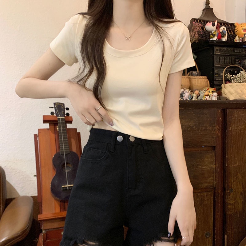 Áo Thun Ngắn Tay Ôm Dáng Thời Trang Mùa Hè Cho Nữ