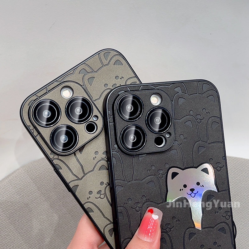 Ốp Điện Thoại Da Màu Laser Hình Gấu Chống Dấu Vân Tay Cho IPhone 14 13 12 11 Pro Max 14plus