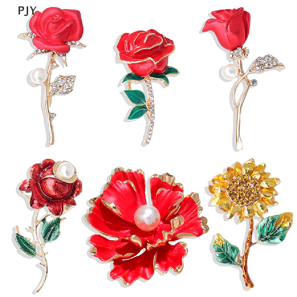 Ghim Cài Áo Hình Hoa Hồng Bằng Hợp Kim Đính Ngọc Trai Trang Nhã Cho Nữ PJ