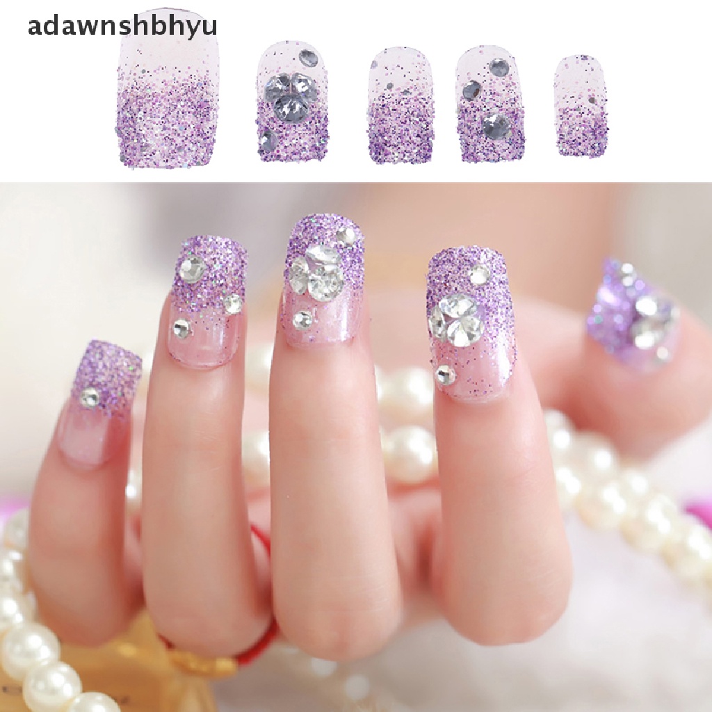 Bộ 24 Móng Tay Giả Trong Suốt Lấp Lánh Thời Trang