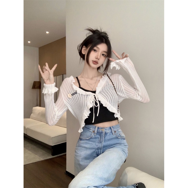 Áo cardigan Dệt Kim Chống Nắng Mùa Hè Thiết Kế Hình Gia Vị Ngọt Ngào Cho Nữ