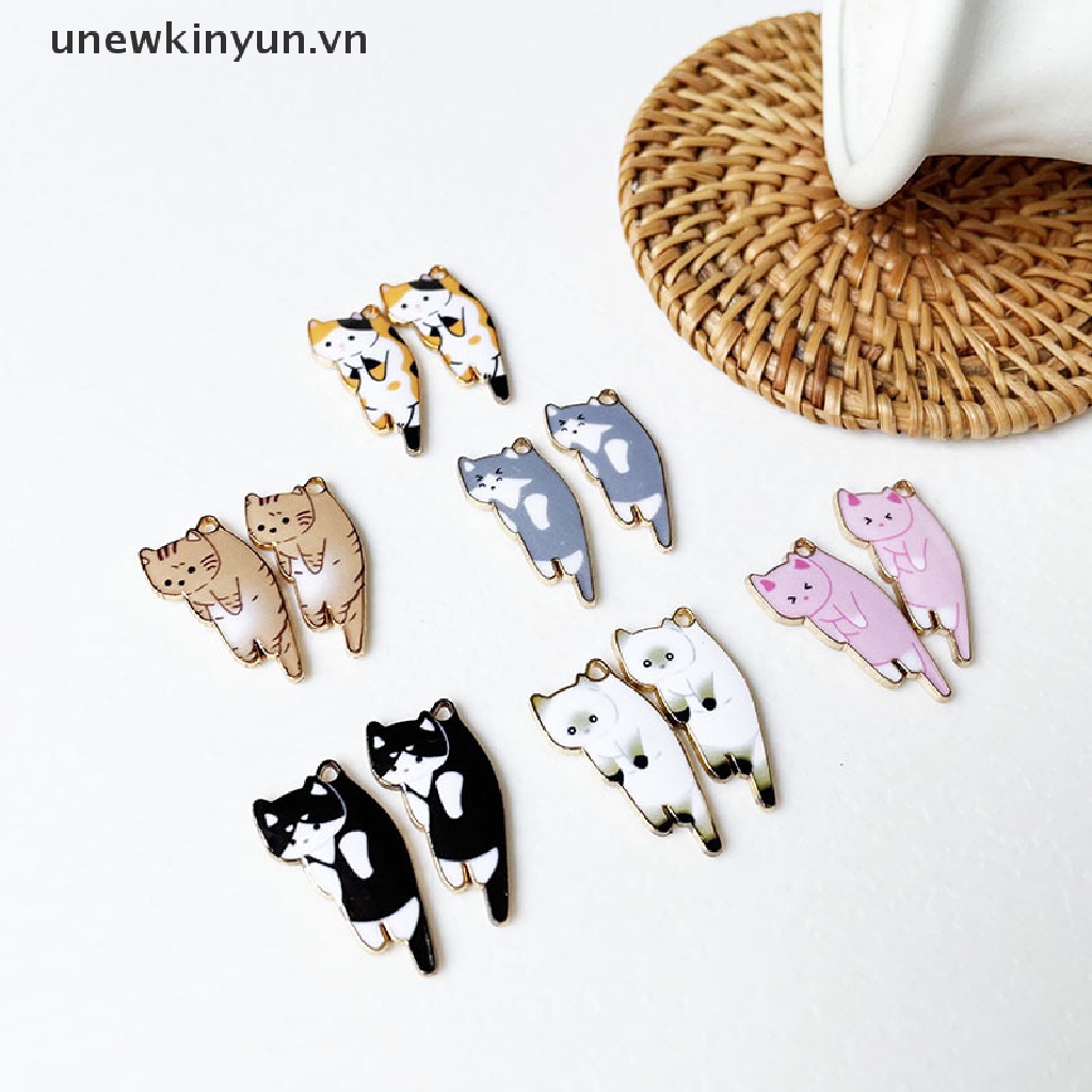 Phụ Kiện Trang Trí Hình Mèo Bằng Kim Loại Tráng Men Nhiều Màu Sắc DIY