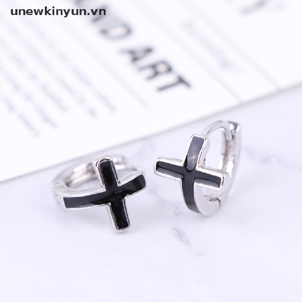 Bông Tai Mạ Bạc 925 Hình Thánh Giá Phong Cách Hàn Quốc Cá Tính Cho Nam