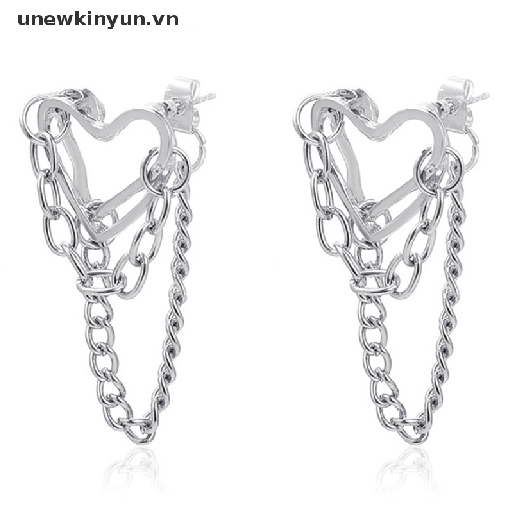 1 Cặp Bông Tai Hợp Kim Dáng Dài Hình Trái Tim Đơn Giản Thời Trang Cho Nữ